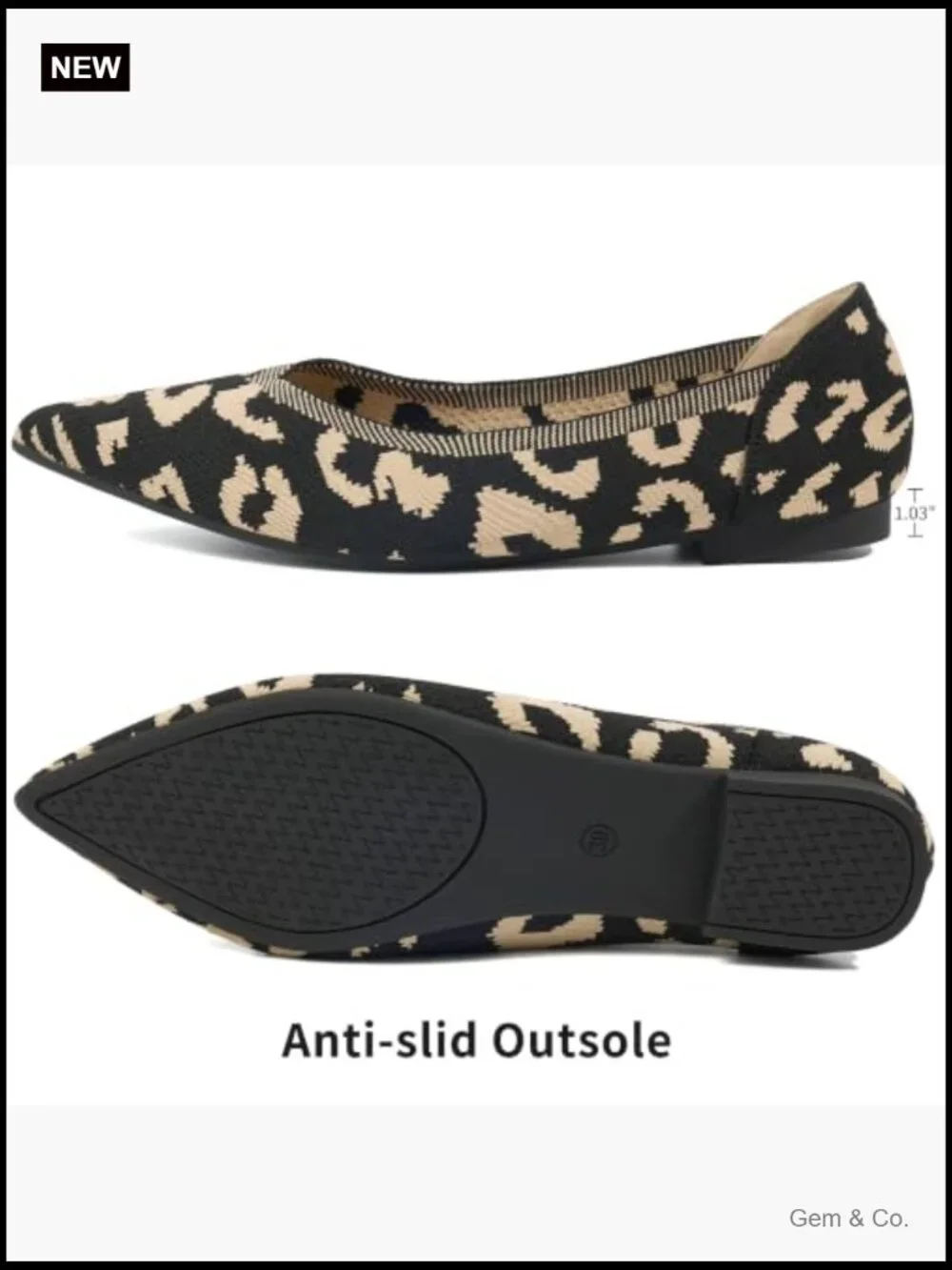 Women's Ballet Flats, Pointed Toe Knit Slip On Shoes for Walking